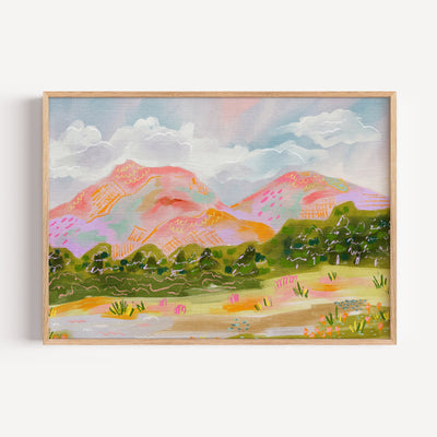 Pink Mountains Wall Art Print by Kartika Paramita
